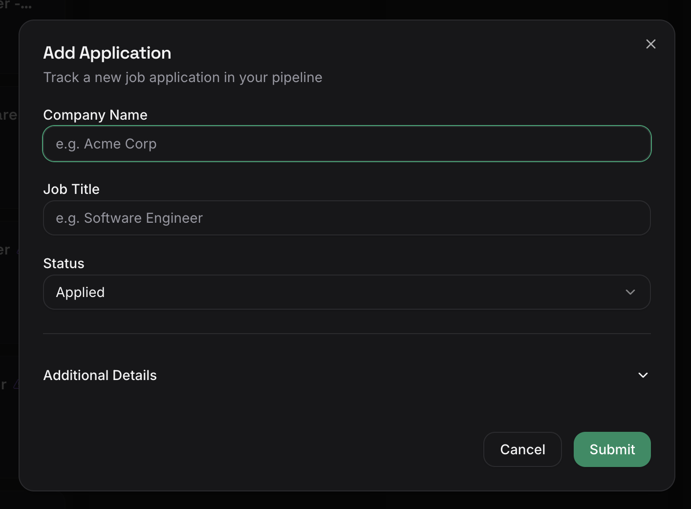 Add Application form