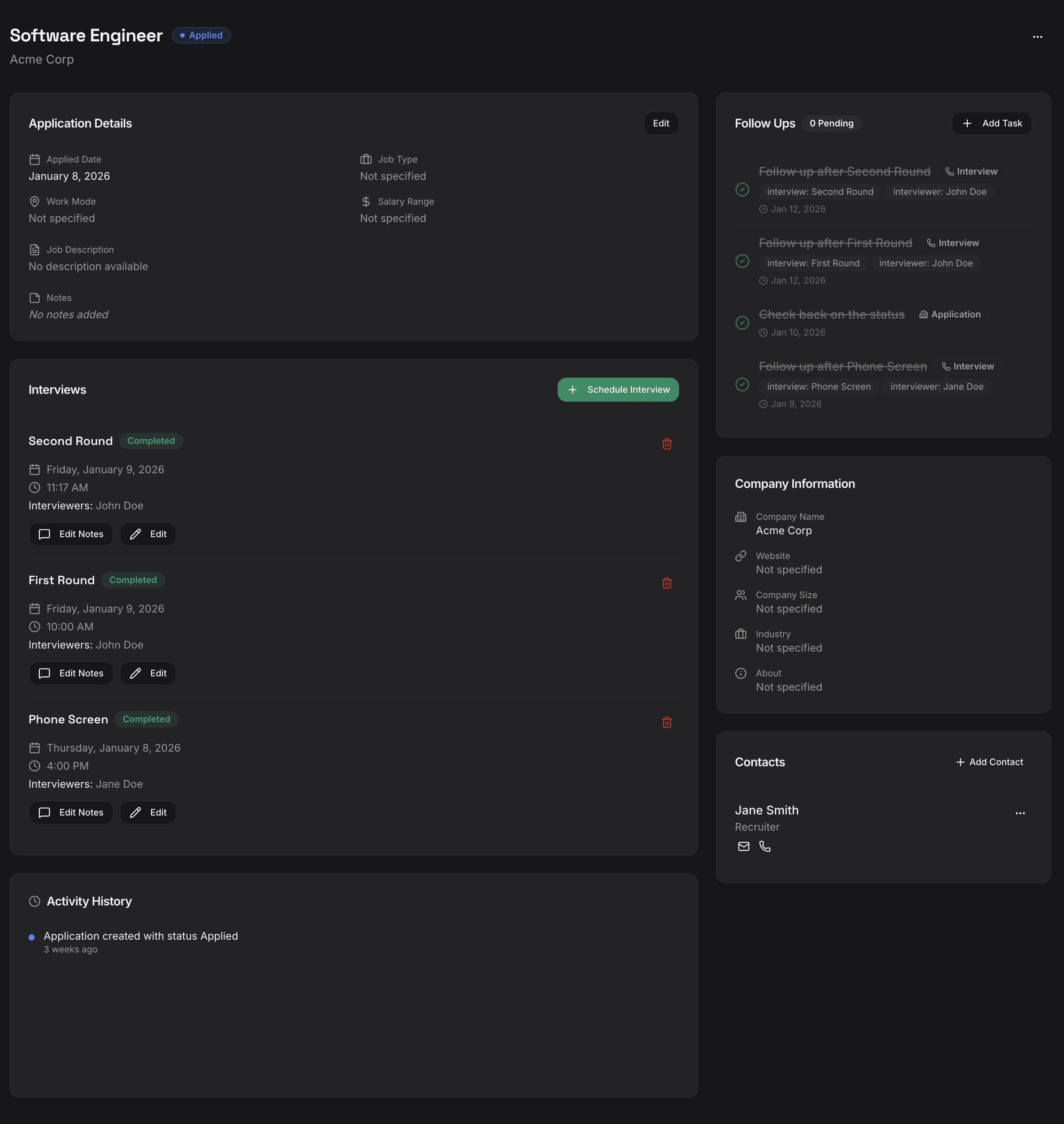 Application detail view